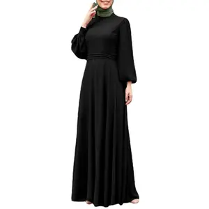 Vestido longo de cintura alta para mulheres muçulmanas, vestido de cintura alta com lanterna para o Oriente Médio, Deira Dubai, cor sólida, abaya burka