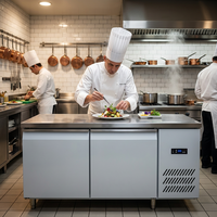 Table de travail en acier inoxydable à température unique avec réfrigérateur sous comptoir et réfrigérateur de bar à porte vitrée
