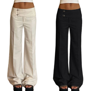 Pantalones Casuales de Oficina para Mujer, Holgados, con Parches, de Tiro Bajo, con Detalle de Botones, Color Sólido, Tallas Grandes, Venta al por Mayor - Product Image 1