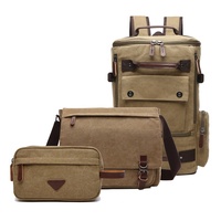 ZUOLUNDUO 2025 Nouveau style Ensemble 3 pièces Sac à dos pour ordinateur portable en toile de coton polyester vintage Fermeture éclair Motif de personnage pour hommes