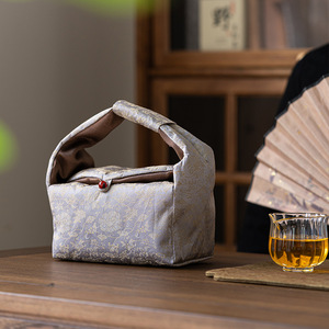 Bolsa de Almacenamiento de Té de Brocado Guanlan Lotus, Rectangular, Portátil, Engrosada, con Compartimentos, Accesorio para la Ceremonia del Té - Product Image 2