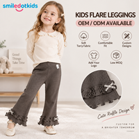 Smiledotkids Pantalon évasé personnalisé pour enfants, gris foncé, côtelé, avec volant et nœud, taille élastique, OEM ODM, vente en gros pour tout-petits