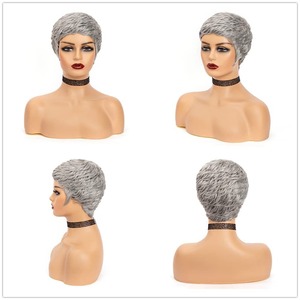 Perruque courte 100 % cheveux humains véritables, fabriquée à la machine, couleur gris grand-mère, pour femmes européennes et américaines - Product Image 5