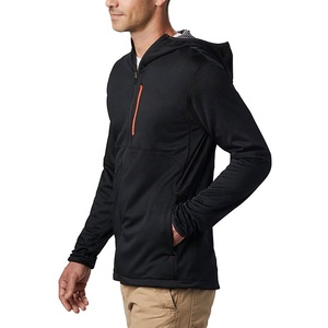 <b>Men's</b> Black Hooded Fleece <b>Jacket</b> <b>Half</b> <b>Zip</b> Casual Quick Dry Polyester Slim Fit Autumn Outerwear - Product Image 1