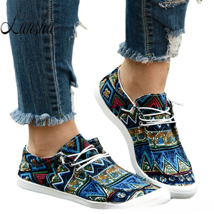 Nuevos diseños elegantes de zapatos para caminar de primavera/verano, zapatillas planas de lona con estampado floral bohemio vintage, zapatos náuticos con cordones para mujer - Product Image 2