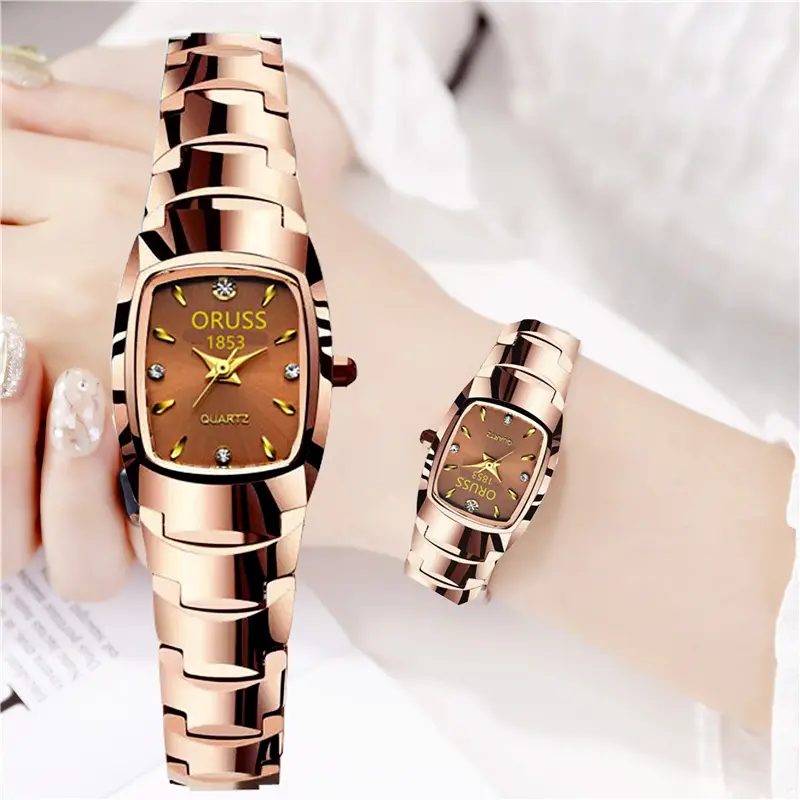 ホット販売女性合金クォーツ時計女性ローズゴールドの高級腕時計タングステン鋼色腕時計