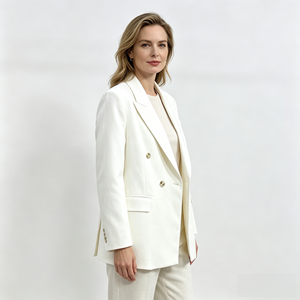 Blazer Blanco Cruzado para Mujer, Chaqueta de Manga Larga Tejida para Oficina y Negocios - Product Image 3