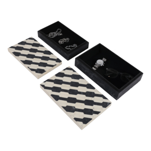 Scatola Decorativa con Motivo a Catena Geometrica, Contenitore Moderno in Resina e Legno con Coperchio per Gioielli e Arredamento Casa - Product Image 2