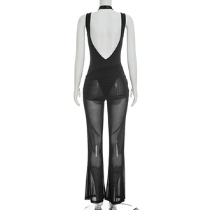 Viviblook Q26JP060 Mono de verano para mujer, nuevo, de color liso, informal, con malla transparente, sin mangas, sin espalda, largo - Product Image 5