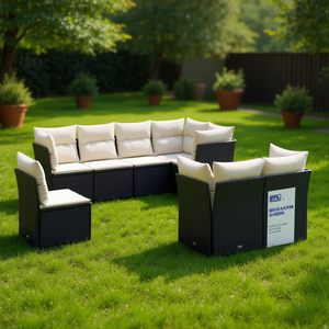 Black PE <b>Rattan</b> Garden <b>Sofa</b> Set 6 Seater Outdoor Furniture Weather Resistant - Product Image 2