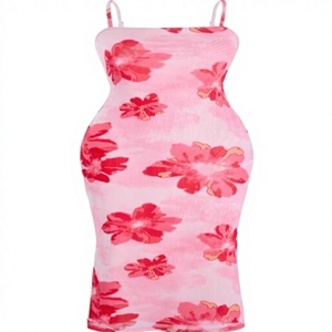 Vestido Midi de Mujer Vintage Casual de Primavera con Estampado Floral Hawaiano, Tirantes Finos, Efecto Adelgazante, Dobladillo Asimétrico, Poliéster y Elastano - Product Image 1