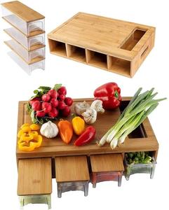 Bamboo Cutting Board With Containers/Trays/Drawers, Chopping Board Set With Storage Trays