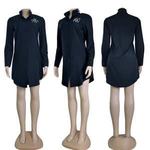 Luxury Brand Women's Clothing Solid Color Simple Embroidered Letter Shirt Dress - Product Image 3