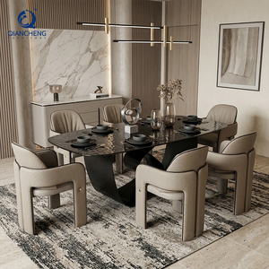 Tavolo da Pranzo Moderno con Piano in <span class=keywords><strong>Vetro</strong></span> Temperato Effetto Onda Nera e Gambe a Farfalla in Acciaio al Carbonio per Arredamento Sala da Pranzo - Product Image 3