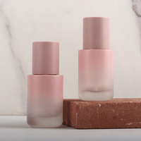 Flacon pompe en verre dégradé rose 30 ml pour lotion, fond de teint, emballage cosmétique, sous-embouteillage, sérigraphie mousse