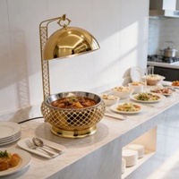 Runder Hängedeckel für Brennstoffkocher aus Goldfarbenem Edelstahl mit Kettenhalterung für Hotel, Restaurant und Buffet