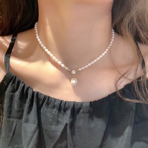 Collar de Estilo Retro Francés, Perla de Agua Dulce Natural, Perla de Arroz, Circonita, Exquisito Colgante para Clavícula, para Collares Finos - Product Image 1