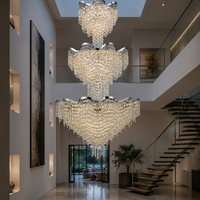 Lustre LED GRSD de luxe à 3 niveaux, ovale, en cristal doré, à intensité variable, pour hall de villa, duplex, salon, hôtel