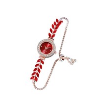 Montre-bracelet pour femme, design feuille et diamant, cadran rond, bracelet ajustable, design de niche, style raffiné