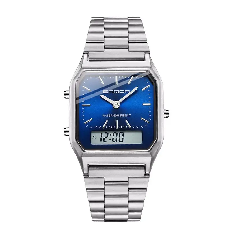 FREE SAMPLE Retro Classic Business digital watch Men's Ladies Dual Display multifunctional watch