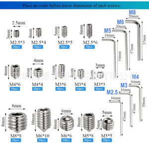 304 Stainless Steel Cone Point Grub Screws Set M2.5 M3 M4 M5 M6 M8 With 6 Allen Keys Metric DIN914 Grade A - Product Image 5