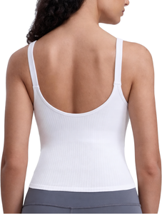 Débardeur côtelé à col rond pour femme, blanc uni, respirant, en Spandex et Polyester, pour le yoga et le fitness - Product Image 1