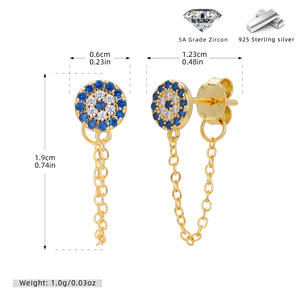 ต่างหูแบบยาวประดับเพชรลายตาปีศาจ ชุบทองคำแท้ 925 ป้องกันอาการแพ้ ดีไซน์ทันสมัย เหมาะสำหรับเป็นของขวัญในงานปาร์ตี้ - Product Image 6