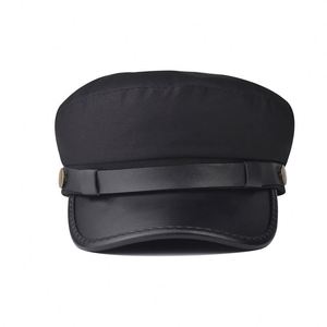 Cross-border Ins Style PU Leather Flat-top Beret <b>Hat</b> with Short Brim Cotton All-match Breathable Octagonal Women's Leather <b>Hat</b> - Product Image 3