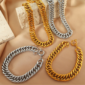 Unisex Zinc Alloy Chain <b>Bracelets</b> And Necklaces <b>Set</b> Gold Silver Tone Hip Hop Style Fashion Jewelry For Men Women - Product Image 1
