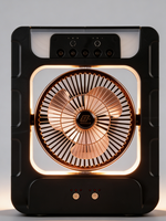 Ventilateur solaire portable blanc et noir, dernière génération, avec fonction de pulvérisation, éclairage et recharge de téléphone