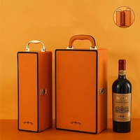 Caja de regalo de vino de 2 botellas portátil personalizada de lujo Papel de cartón de vino tinto con asa y relieve para whisky y refresco