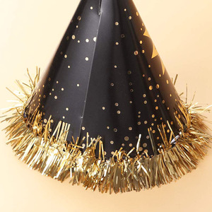 Nouvel an fête chapeau décorations nouvel an noir or couleur frangé pompon papier chapeau anniversaire chapeau - Product Image 3