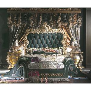 Ultimo stile reale antico <span class=keywords><strong>oro</strong></span> colore lusso legno <span class=keywords><strong>matrimoniale</strong></span> disegni <span class=keywords><strong>letto</strong></span> - Product Image 1
