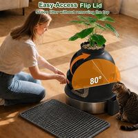 Bac à litière pour chat en forme de maison décorative avec plante artificielle intégrée, en acier inoxydable, fermé