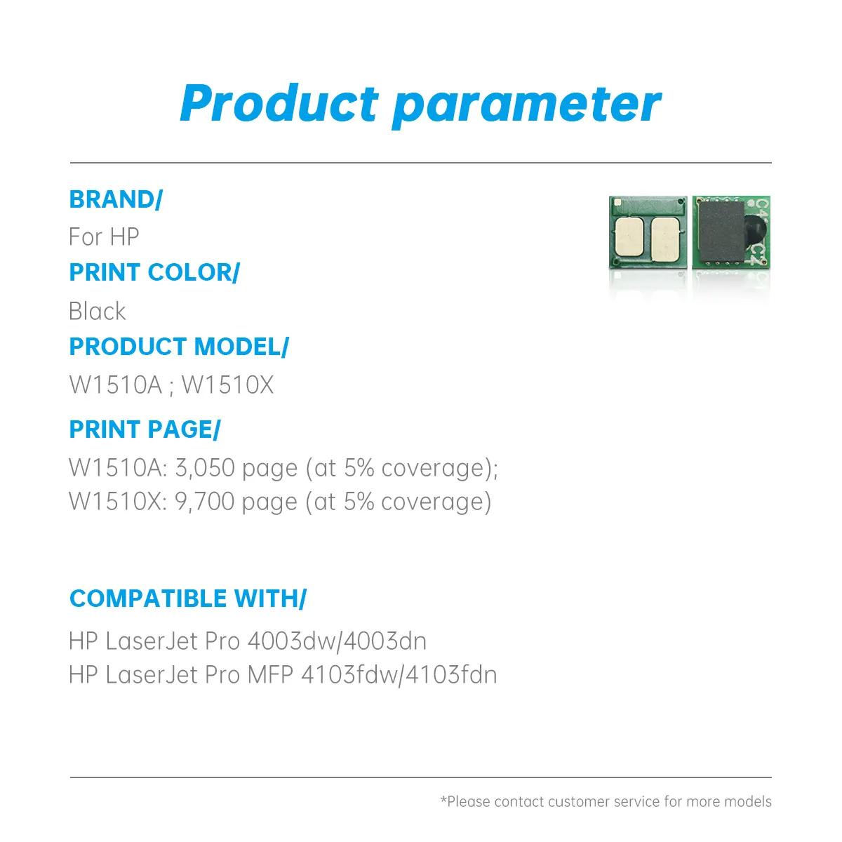 Compatible Cartridge Toner Chip W1510X W1500A For HP LaserJet Pro 4003DW 4003DN HP MFP 4103FDW 4103FDN