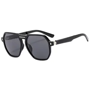 新款折叠式太阳镜TR90双光束网眼红色偏光太阳镜多边形防紫外线眼镜时尚潮流