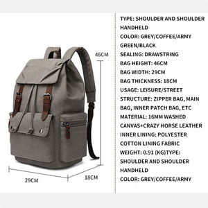Sac à dos d'ordinateur en toile et <span class=keywords><strong>cuir</strong></span> véritable décontracté pour hommes, sac d'école pour hommes - Product Image 2