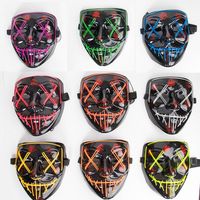 Masques de fête d'Halloween à LED avec fil EL, alimentés par piles, pour extérieur, motif grimace d'horreur, Vendetta sanglante, anonymes, pleine face, pour adulte