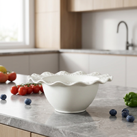 Bol en céramique à bordure ajourée en dentelle pour la maison et l'hôtel, idéal pour les fruits et les salades, bol de service décoratif
