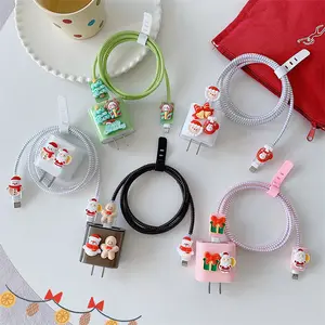 Pelindung kabel USB Natal, untuk iphone 18 20W US Charger pelindung Tahun Baru pelindung garis Data Spiral hadiah Winder