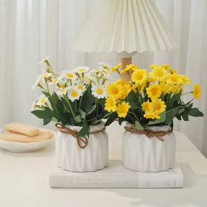 Mini Chrysanthemum Daisy Simulation Plant Geometric Ceramic Potted Set Fake Flower <b>Ornament</b> for Hotel Living Room Thanksgiving - Product Image 1