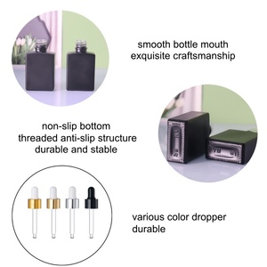 ขวดแก้วสีดำด้านทรงเหลี่ยมขนาด 15 มล. 30 มล. 50 มล. 100 มล. สำหรับน้ำมันหอมระเหย พร้อมหลอดหยดสีทอง - Product Image 2