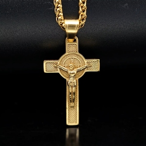 Colares de Pingente de Aço Inoxidável à Prova d'Água e Não Mancháveis com Crucifixo Religioso Cristão Estilo Hip Hop para Homens - Product Image 4