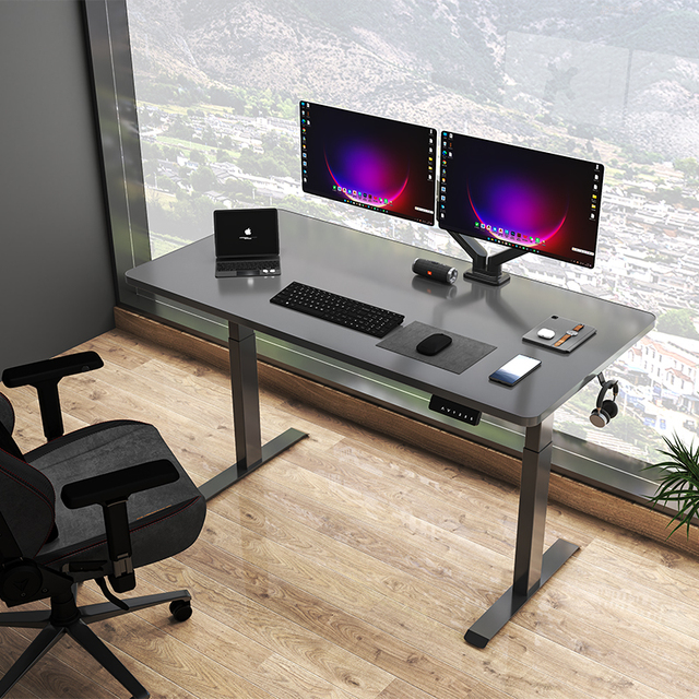 Modern Dual Motor 3 Stage Electric Height Adjustable Revolving Standing Desk Frame Heavy Duty T Legs Ergonomic Computer