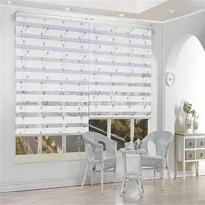 Double Layer Day and Night Roller Shade Cordless Zebra Blind bracket fabric printed zebra blinds