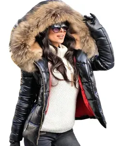 여성 겨울 두꺼운 퍼퍼 자켓 모피 후드 좋은 품질 플러스 사이즈 골드 다운 코트