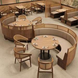 Chaise de salle à manger en bois avec dossier en canne et assise rembourrée en cuir – Chaise de restaurant moderne, mobilier en gros - Product Image 6