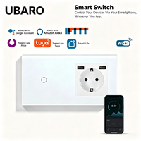 Interrupteur intelligent WiFi UBARO EU, double prise murale USB, panneau tactile en verre trempé, commande vocale Alexa Yandex Alice pour application IP20