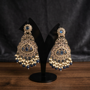 Traditional Antique Gold Plated Kundan Chandbali <b>Earrings</b> <b>Red</b> Gemstone Oversized Statement Dangle <b>Earrings</b> with pearl bead - Product Image 2