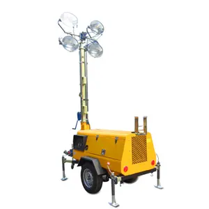 7m/9m Lift Flood Light Portable Lighting Tower Light Trailer System Mobile Hydraulic with 4 Hydraulic Support Legs